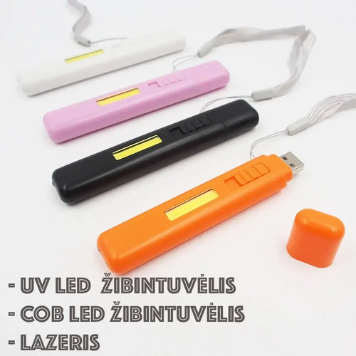 Daugiafunkcinis LED prožektorius su lazeriu ir UV funkcija, reguliuojama šviesa ir kompaktiška konstrukcija, tinkama naudoti lauke.