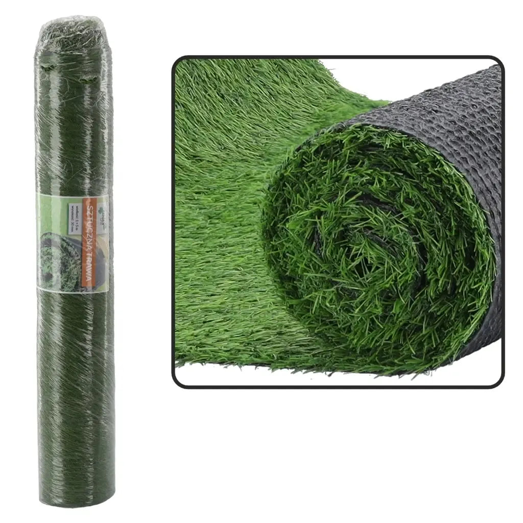 Dirbtinė žolė rulone 1x5 m, 30 mm, dekoratyvinis plastikinis gandras ant metalo stovo, 83 cm aukščio.