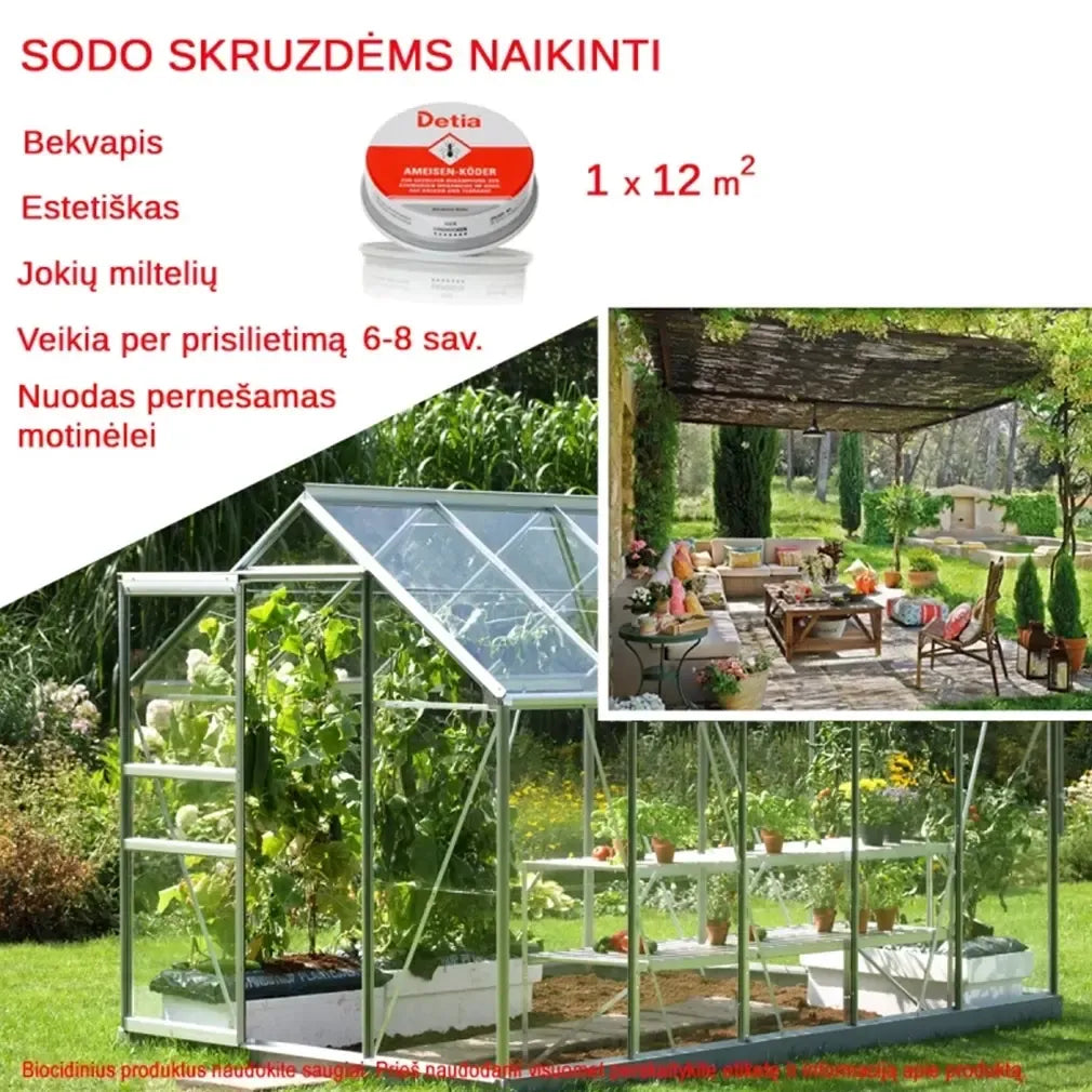 Mažosios sodo skruzdžių naikinimo masalo dėžutė DETIA, skirta efektyviam skruzdžių kontrolės naudojimui lauke.