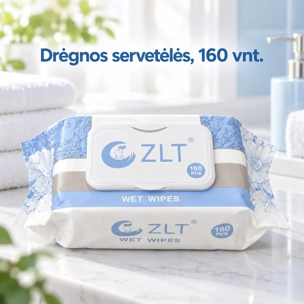 Drėgnos servetėlės 160 vnt. TR2296A, minkštos ir švarios, tinka kasdieniam naudojimui, higieniškos ir patogios lietimui.