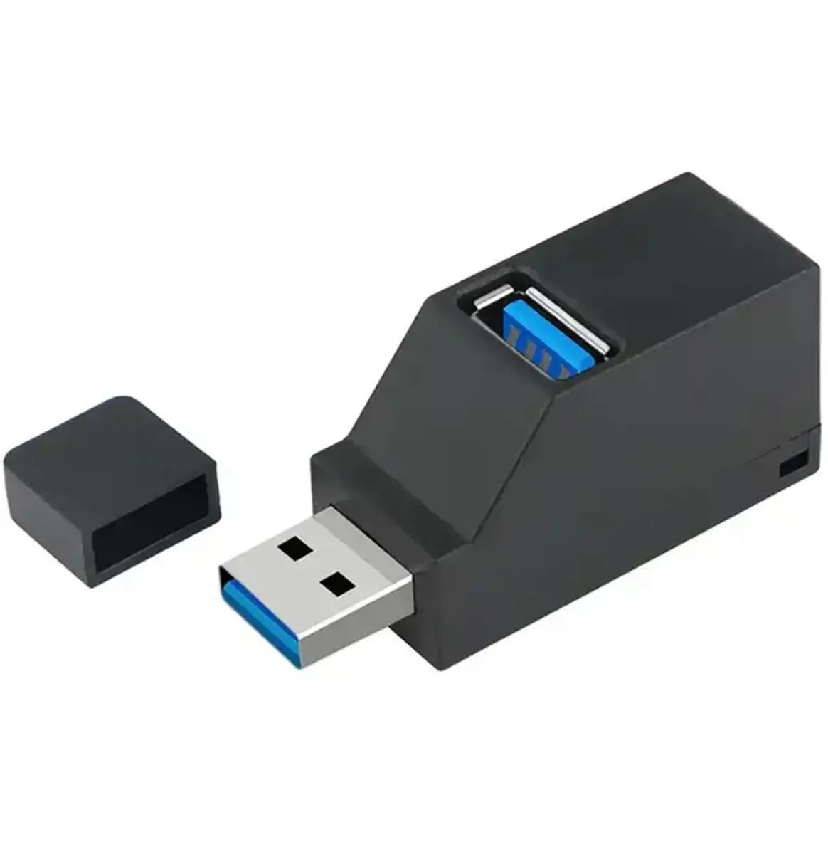 USB 3.0 prievadų skirstytuvas su trimis USB jungtimis, skirtas duomenų perdavimui ir prijungimui prie kompiuterio ar įrenginio