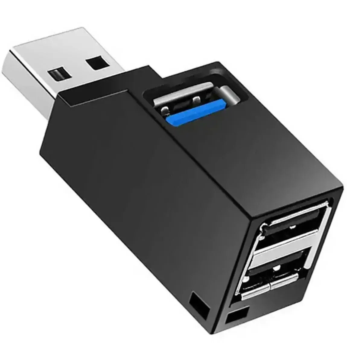 USB 3.0 prievadų skirstytuvas su trimis USB jungtimis, skirtas duomenų perdavimui ir papildomiems įrenginiams.
