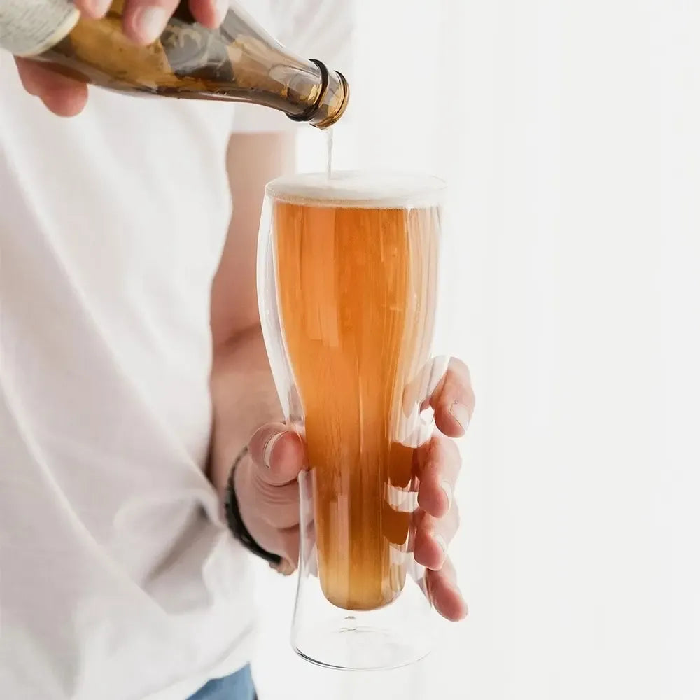 Dvigubo stiklo bokalas alui 400 ml, aiškiai matomos dvigubo stiklo konstrukcijos ir apvali forma.