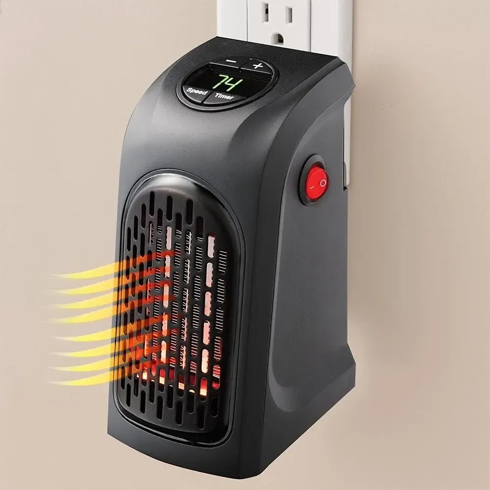 Elektrinis šildytuvas HANDY HEATER 400 W su rankena ir ventiliatoriumi, skirtas namų ir biuro šildymui, baltos spalvos.