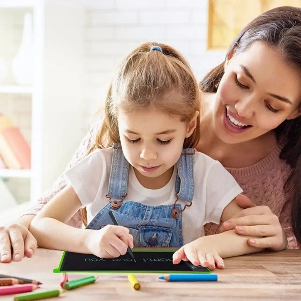 Elektroninė vaikų piešimo lenta 8,5 colių LCD su rašymo paviršiumi ir rašikliu, skirta kūrybiniam piešimui.