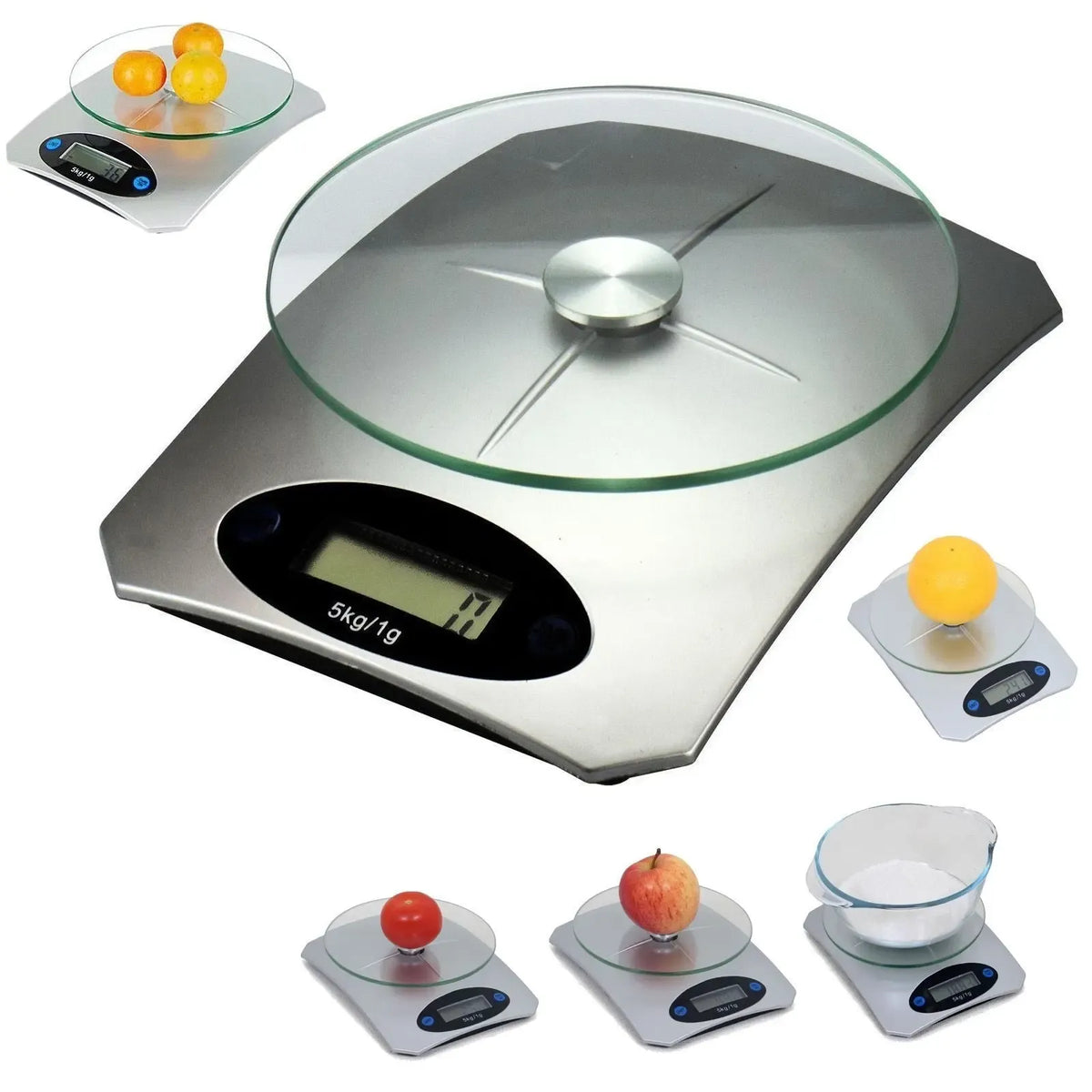 Elektroninės virtuvinės svarstyklės, 5 kg, tikslumas 1 g, tinka maisto svėrimui ir virtuvės darbams.