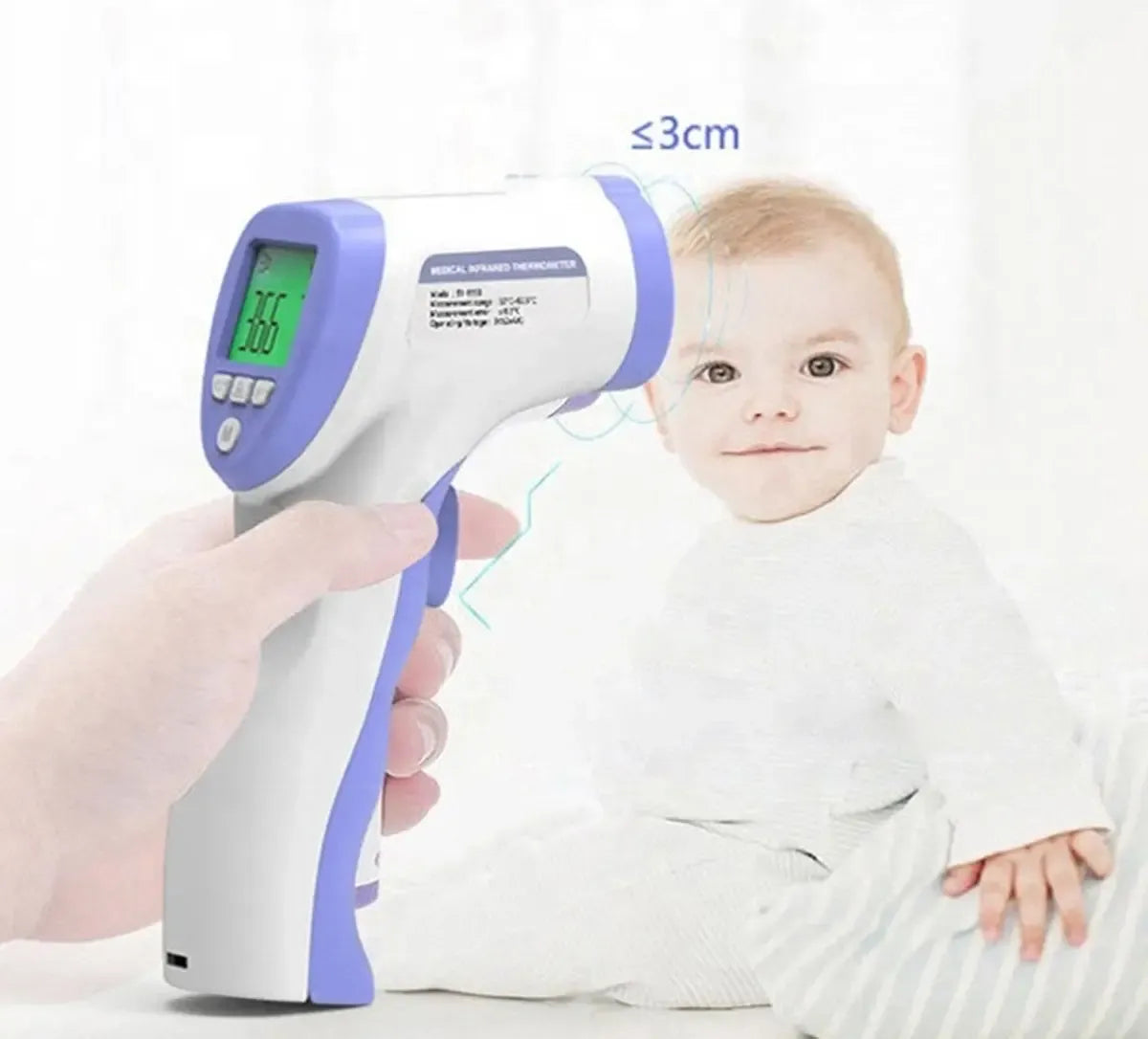 Elektroninis bekontaktis infraraudonųjų spindulių termometras, matuoja temperatūrą iš paviršiaus ar odos, su skaitmeniniu ekranų.