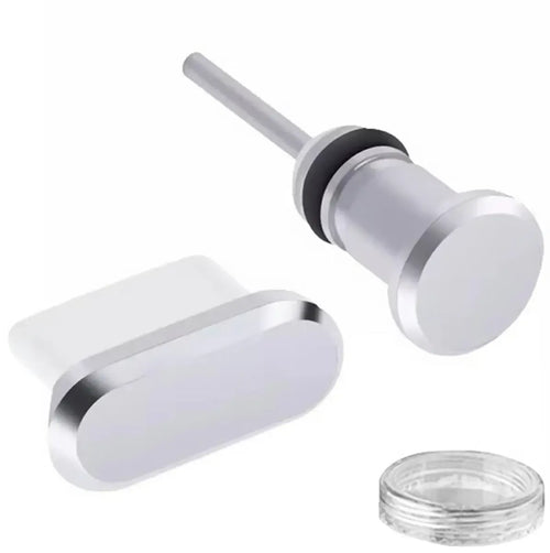 Elektroninių prietaisų prievadų apsaugos rinkinys su USB-C ir AUX dangteliais, apsaugo nuo dulkių ir pažeidimų.