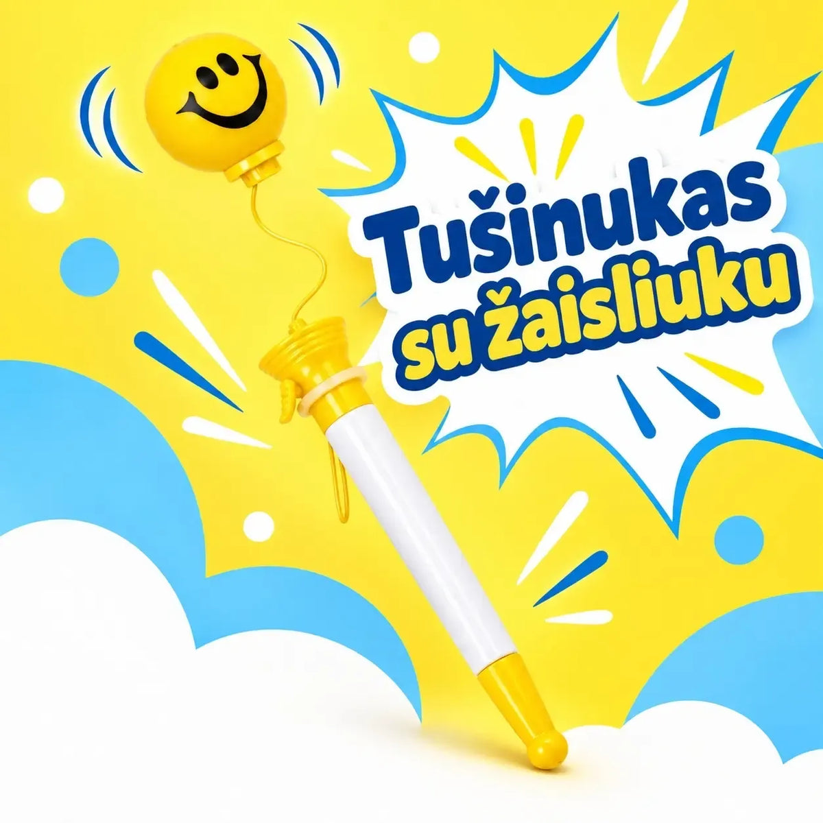 Emoji tušinukas su šaudančiu kamuoliuku, spalvingas rašymo priemonė su žaismingu dizainu, TR2281D modelis.