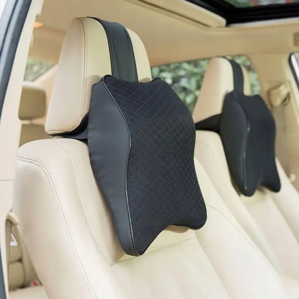 Juodos spalvos ergonominių pagalvių rinkinys automobiliui, patogus ir palaikantis sėdėjimą ilgoms kelionėms
