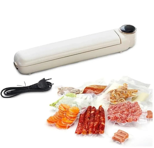Vakuuminis maisto pakavimo aparatas 110W, rankinis vakuumatorius namams, su patogiu irigatoriumi, juoda ir sidabrinė spalva.