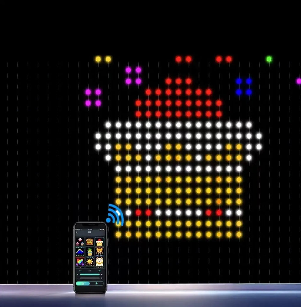 Išmani LED šviesų užuolaida „Smart Curtain“ 400 LED, multispalvė, 2×2 m, su šviečiančiomis lemputėmis ir moderniu dizainu.