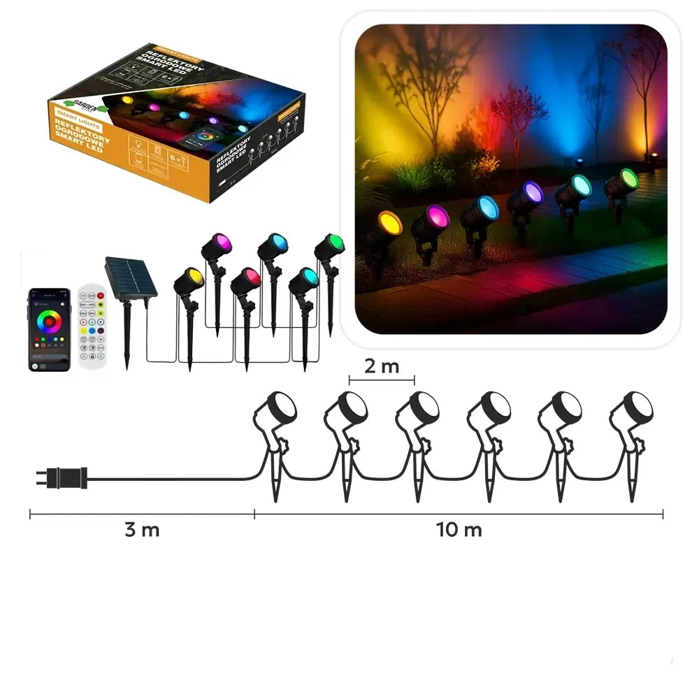Išmanusis sodo šviestuvų rinkinys SMART LED su moderniais LED šviestuvais, skirtais apšviesti sodą ir lauko erdves.