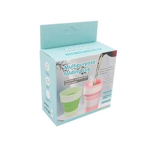 Daugkartinis išskleidžiamas silikoninis puodelis 330 ml, lankstus ir patvarus, siūlo patogų naudojimą ir patrauklią formą.