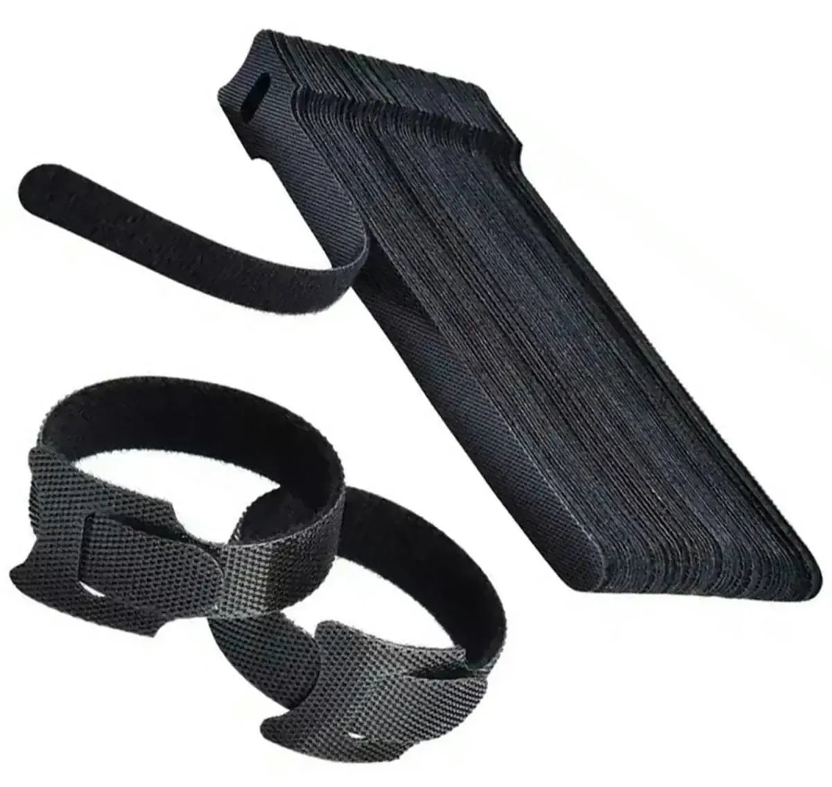 Juodi Velcro kabelių sutvarkymo dirželiai, 50 vnt., tinka kabelių tvarkymui ir organizacijai.