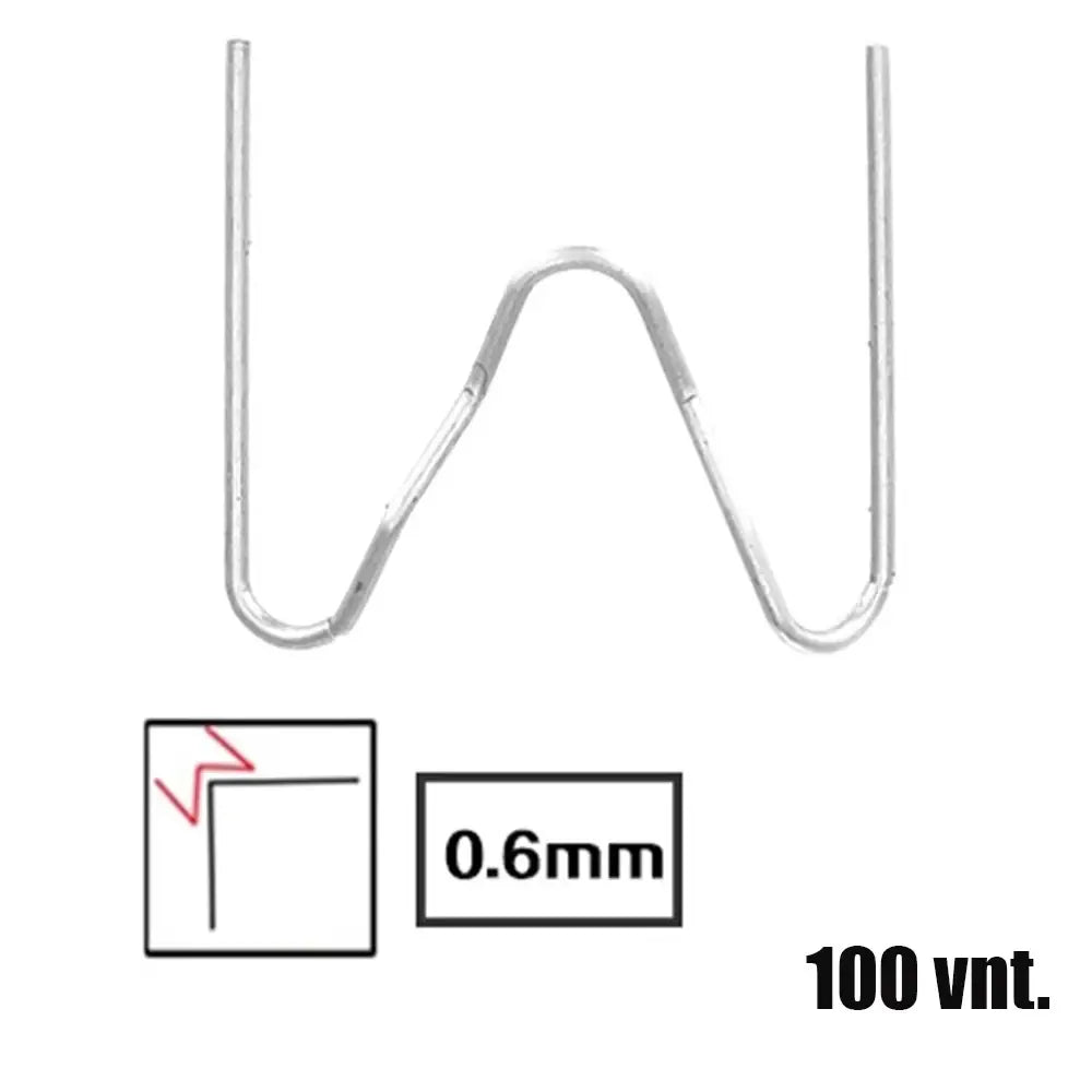 Plastiko suvirinimo kabės RS20 rinkinys, 0,6 mm, 100 vnt., skirti plastiko suvirinimo darbams, saugumo ir patikimumo užtikrinimui.