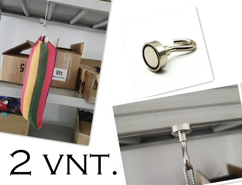 Magnetinis kabliukas su 14 mm dydžiu, pora, naudojamas kabinti ar tvirtinti daiktus namuose ar darbe.