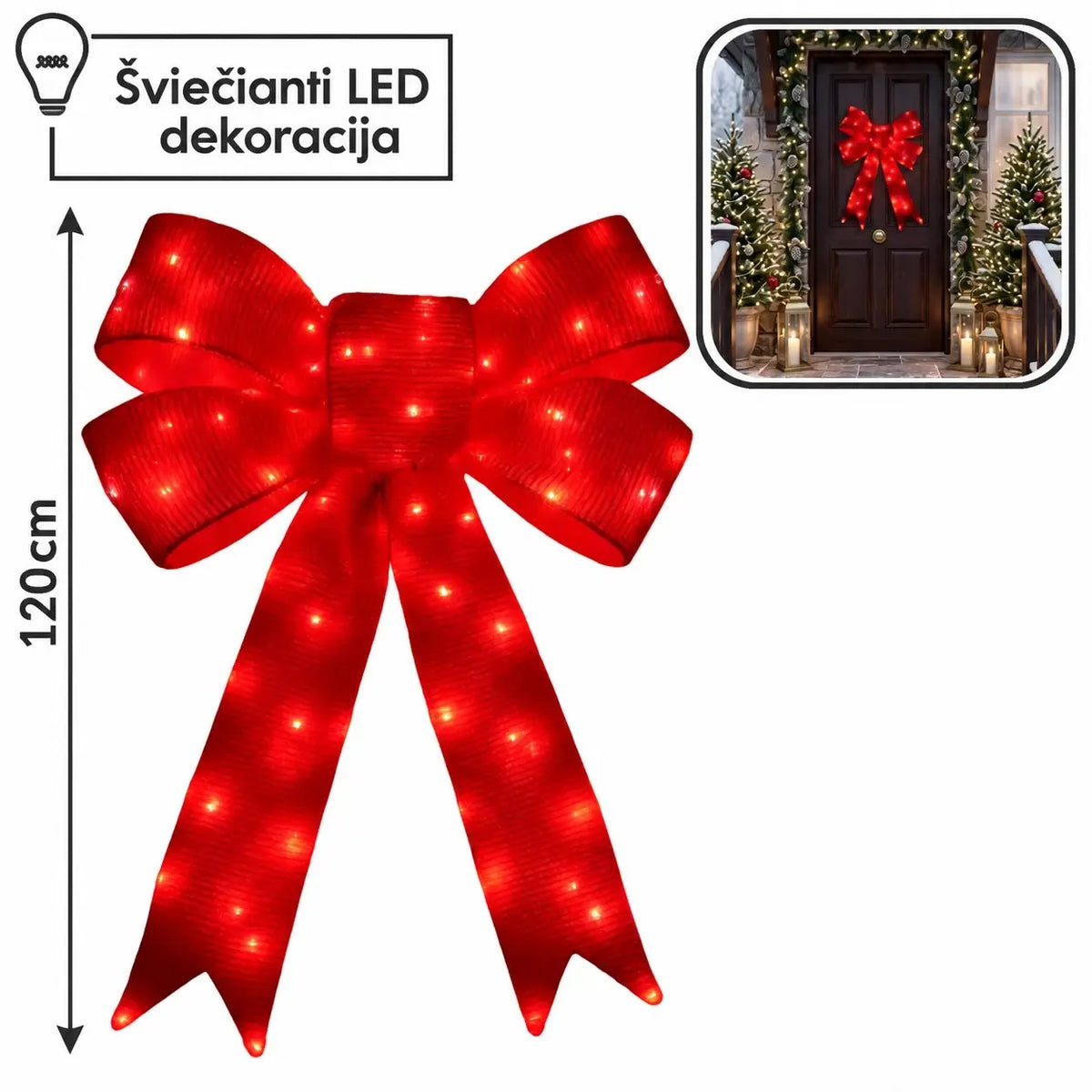 Jõulude 3D LED-dekoratsioon – punane lips, 120 cm, 168 LED-tulukest