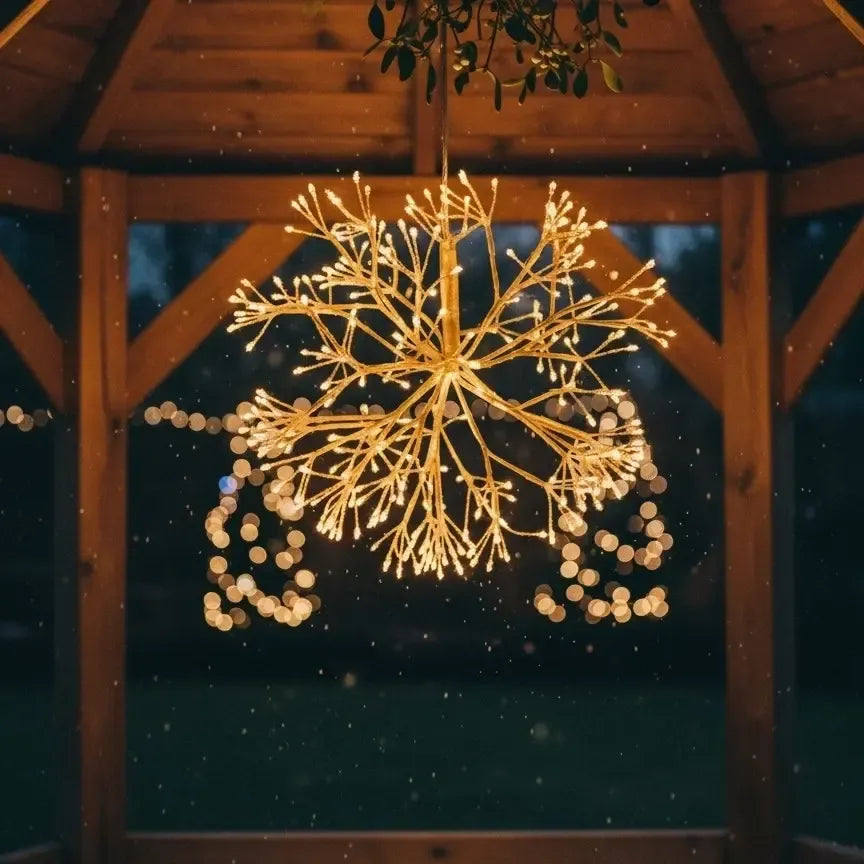 Auksinės spalvos 40 cm Kalėdinė LED amalų dekoracija, švytinti ir dekoratyvi Kalėdų šventei.