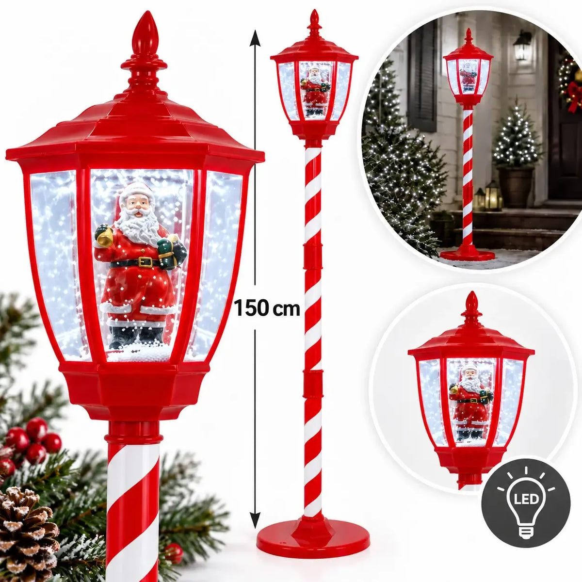 Kalėdinis LED žibintas su Kalėdų Seneliu, 150 cm aukščio dekoracija
