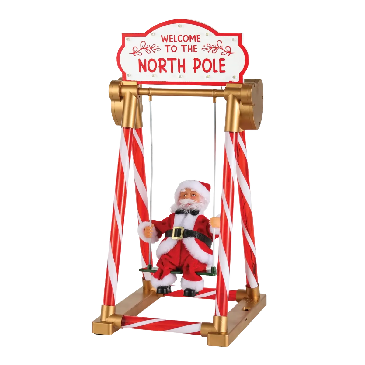 Kalėdų Senelis ant sūpynių su LED apšvietimu ir muzika, 49 cm