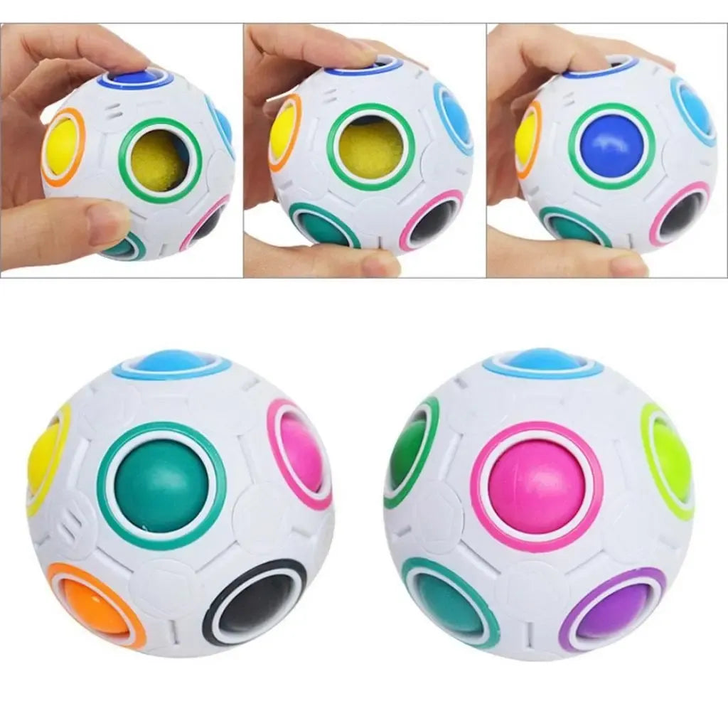 Spalvotas kamuoliukas galvosūkis Puzzle Magic Rainbow Ball, antistresinis žaislas su įvairiomis spalvomis ir tekstūra, rankų žaislas.
