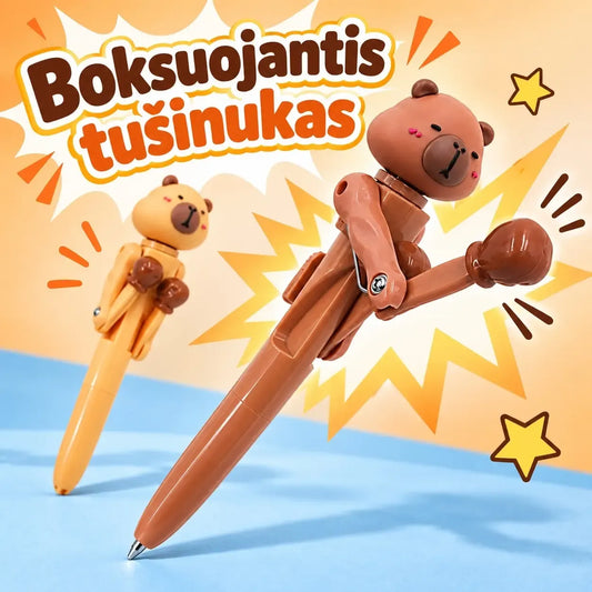 Kapibaros tušinukas su judančiomis bokso pirštinėmis, žaismingas rašymo priemonė su judančiomis detalėmis, populiarus biuro aksesuaras.