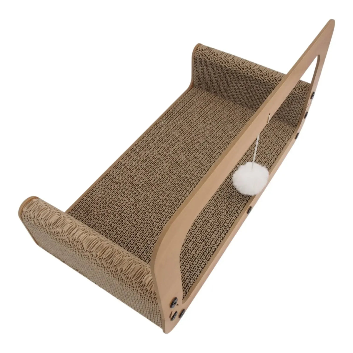 Kartoninė katės draskyklė 50x25x26 cm, natūrali ir tvirta, skirta katėms žaisti ir braižyti nagus.