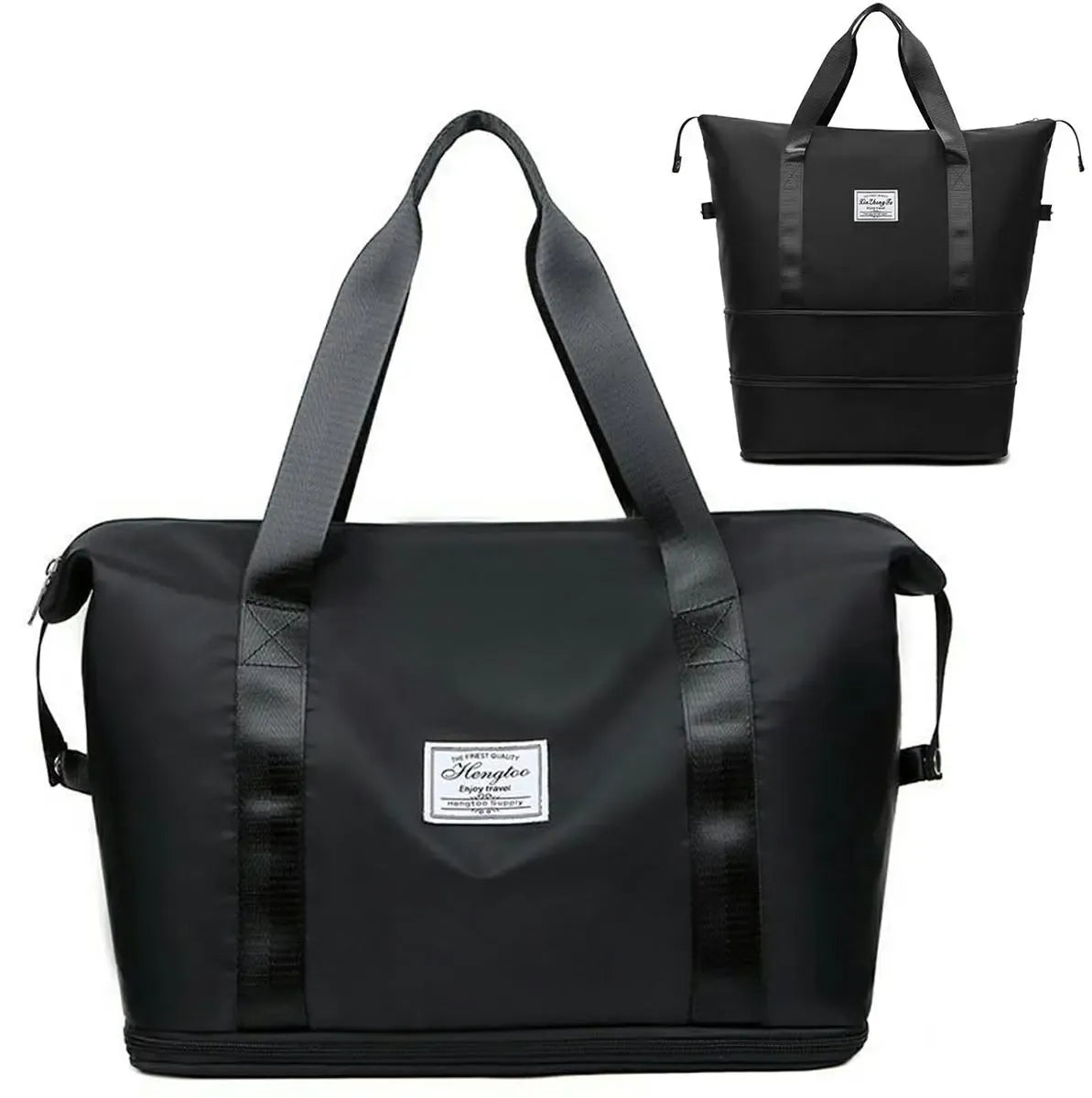 Kelioninis krepšys su atlenkiamu dugnu, minkštas ir patogus, skirtas patogiai laikyti drabužius ir daiktus kelionėse.