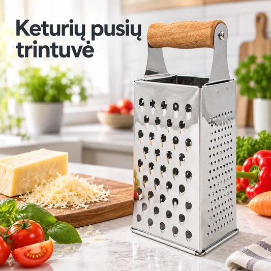 Keturių pusių nerūdijančio plieno tarka TR2300, rankena ir įvairūs dantukų raštai, tinkama maisto ruošimui.