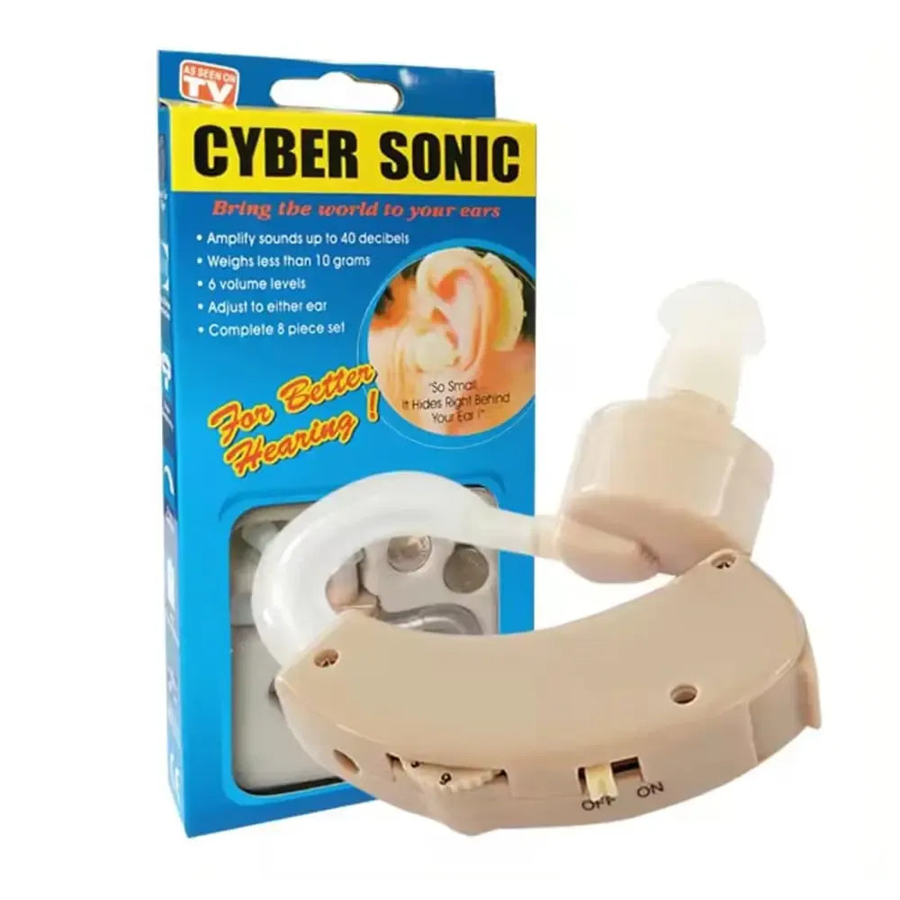 Klausos aparatas „Cyber Sonic“ su kompaktišku dizainu ir minkšta įkišama dalimi, skirtas pagerinti klausą.
