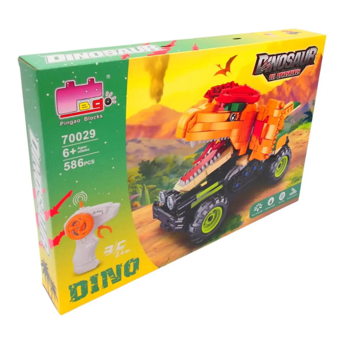 Nuotoliniu būdu valdomas „Pingao Blocks“ Dinozauras – Dilophosaurus konstruktorius, žaislas su valdymo pultu ir detalėmis