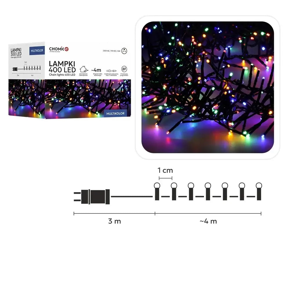 Daugiaspalvė LED girlianda su 400 LED, 4 m ilgio, tinkama lauko ir vidaus apšvietimui, spalvinga apšvietimo dekoracija