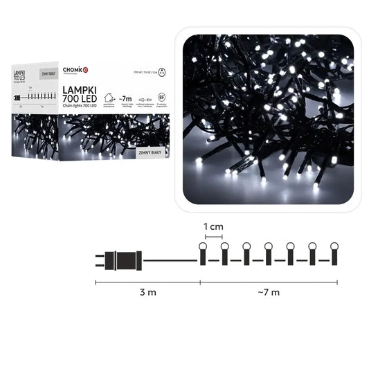 Ilgos šviesos girliandos su 700 LED diodų, 7 m ilgio, šaltai balta šviesa, puikiai apšviesti erdvei ar vakarėliui.