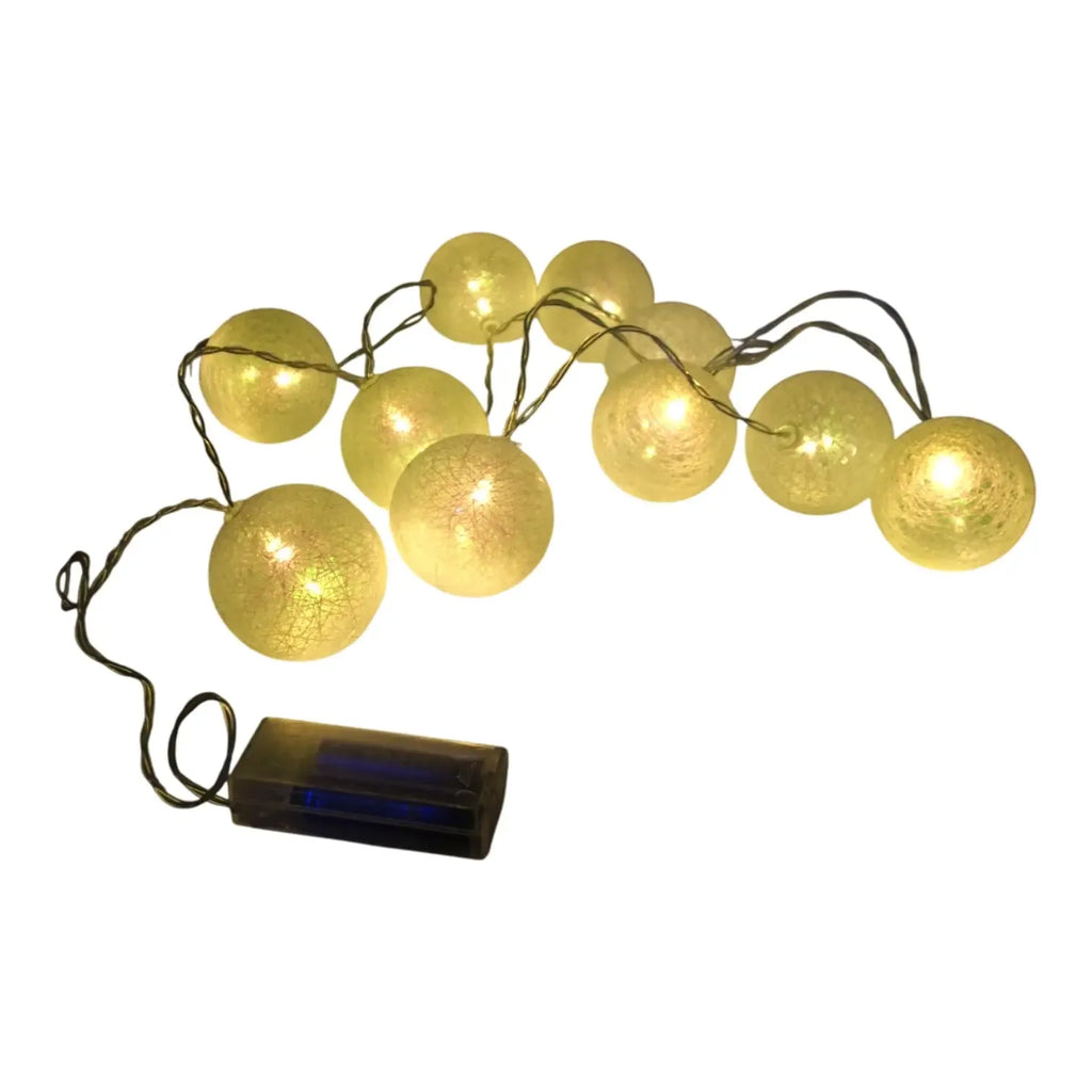 Dekoratyvinė LED girlianda su 10 baltų burbuliukų lempučių, šviesi ir švelni apšvietimo dekoracijai interjere ar lauke