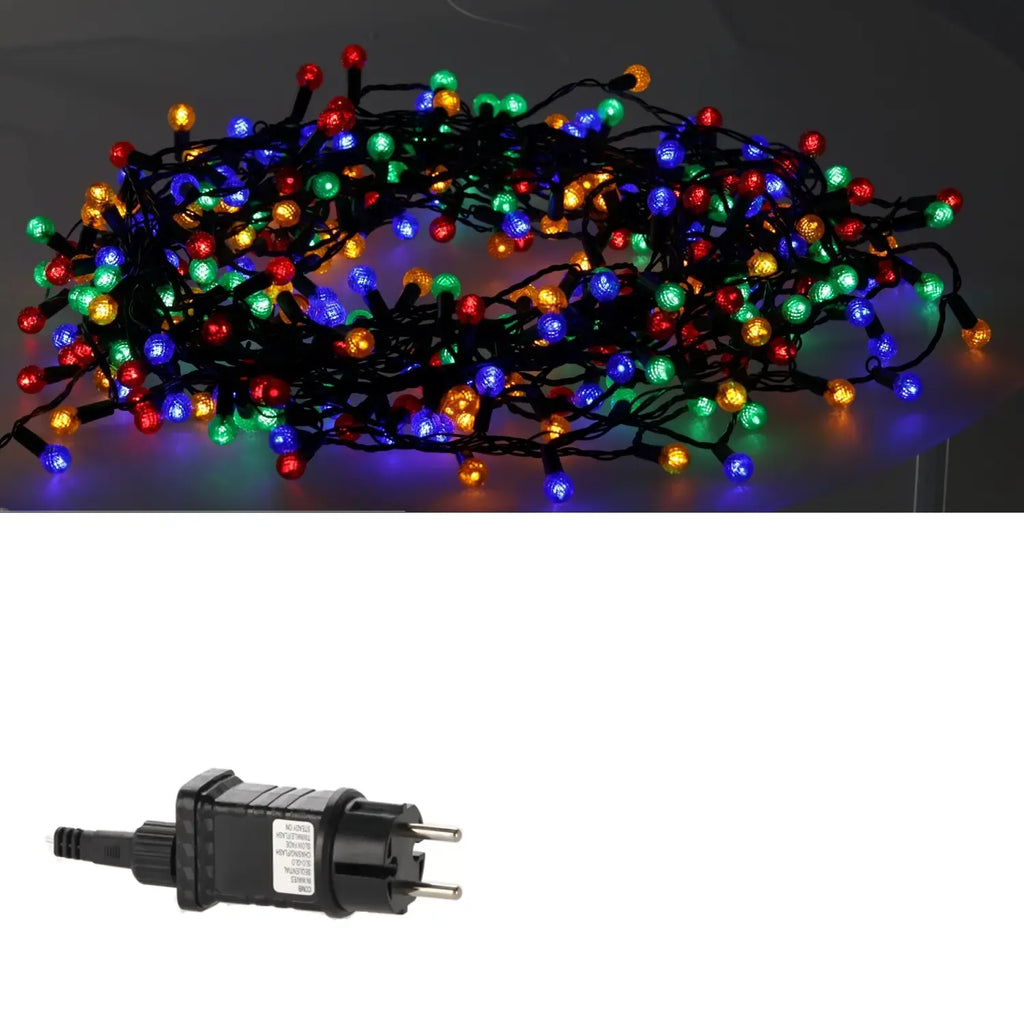 LED girlianda „Cherry Ball“ 200 LED, spalvota, 16 m ilgio, šviesos girlianda su raudonomis ir spalvotomis lemputėmis