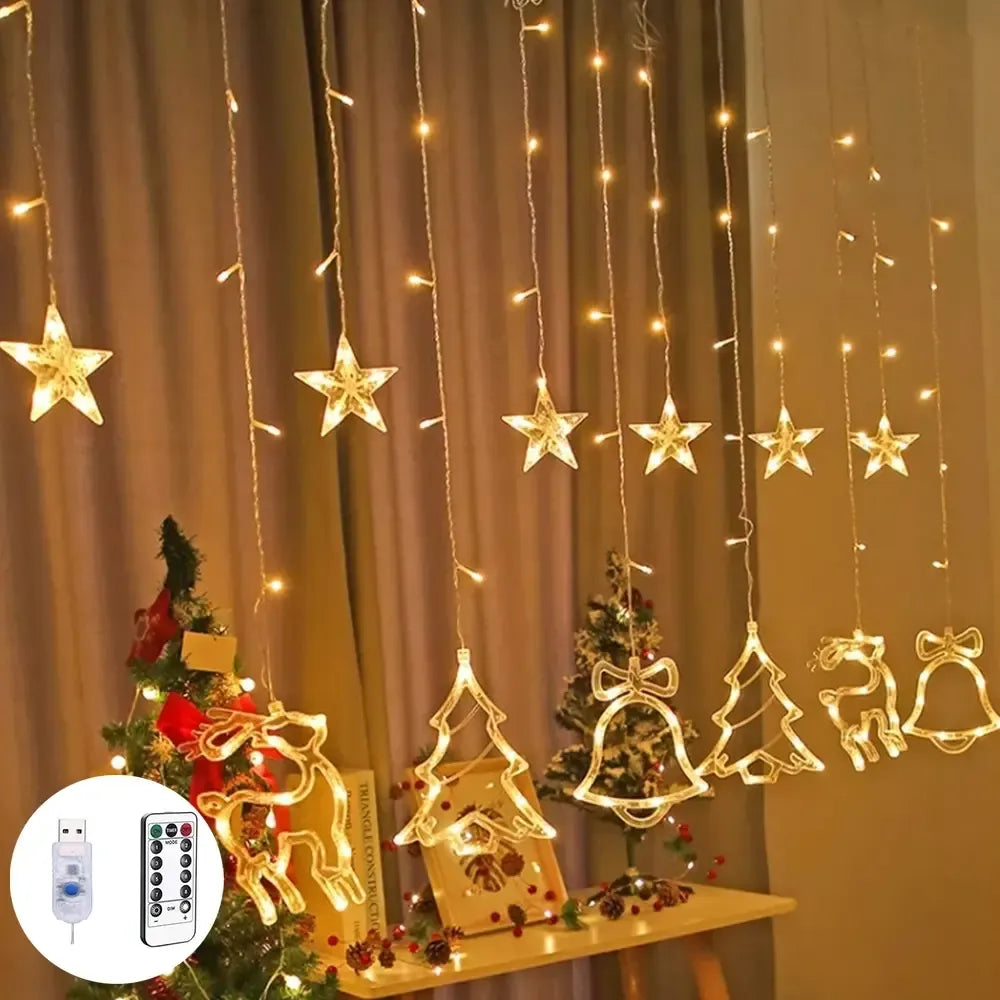 Šviesi LED girlianda „Christmas“ žvaigždės, apšviečianti patalpą su šventiniu žavesiu, baltos šviesos diodai.