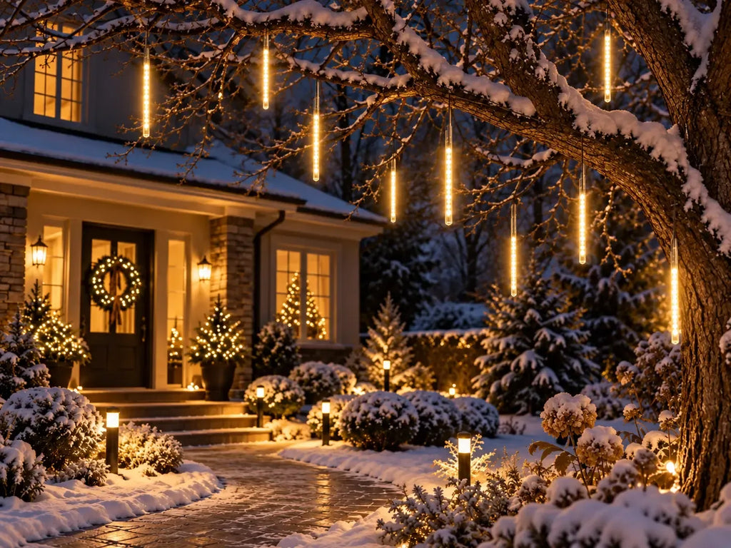 LED girlianda „Meteorai“, 8 × 50 cm, 288 šiltai baltų LED lempučių meteorų efektas