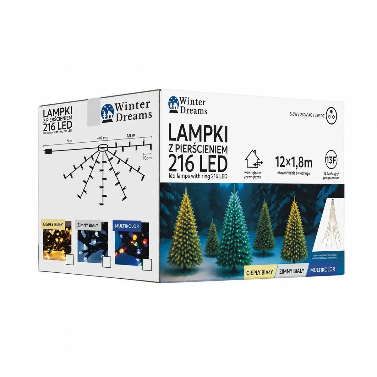 LED girlianda su žiedu, 12x1,8 m, 216 šiltai baltų LED lempučių, dekoratyvi apšvietimo priemonė.