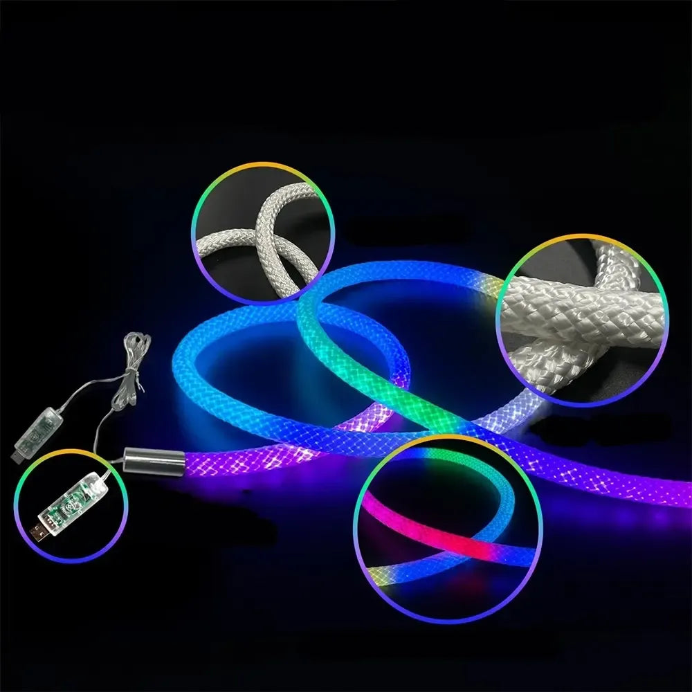 3 m LED juosta Virvė IC-RGB su spalvotais apšvietimo efektais, lanksti ir ryški LED šviesos juosta interioro apšvietimui