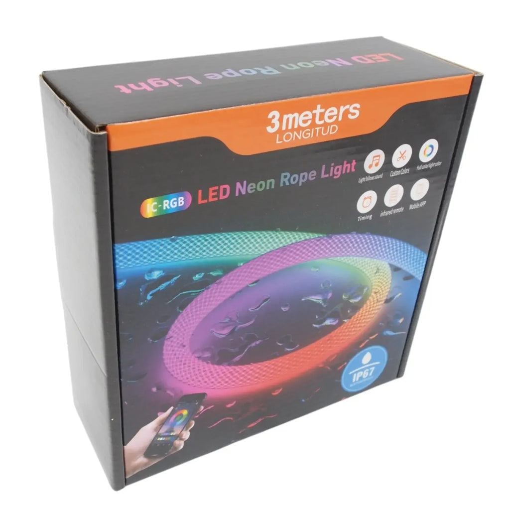 LED juosta Virvė 3 m IC-RGB, spalvų keitimo ir apšvietimo funkcijos, lanksti ir ilga, naudinga dekoracijoms ir apšvietimui.