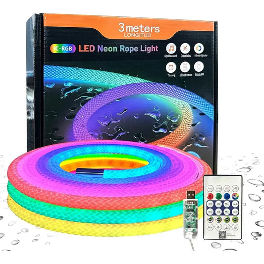 LED juosta Virvė 3 m IC-RGB, spalvotai apšviesta RGB LED juostos vaizdas, naudinga apšvietimo ar dekoravimo tikslams