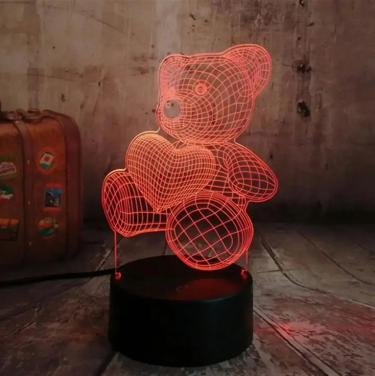 Šviesos RGB LED meškiuko formos šviestuvas su širdele, spalvinga apšvietimo lempa vaikų kambariui.