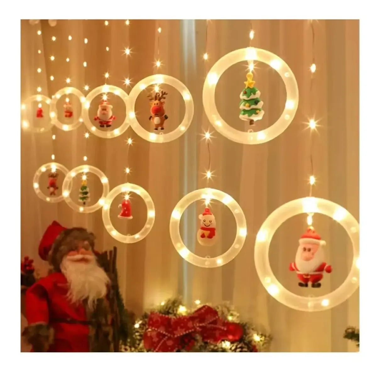 Baltos šviesos LED girlianda su 10 žiedų, 300 cm ilgio, šiltas apšvietimas, dekoratyvus apšvietimo komplektas.