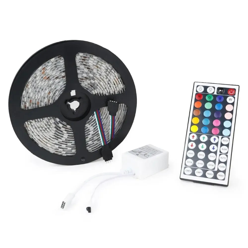 RGB LED juosta 5m su 16 spalvų ir valdymo pulteliu, dekoratyvinė apšvietimo juosta namams ar renginiams