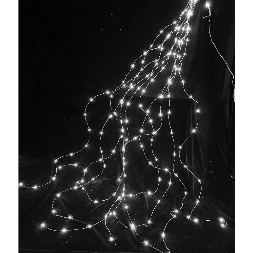 LED švieselių girlianda 200 LED, 10x2 m, šaltai balta, IP44, sidabrinė viela, tinkama lauko apšvietimui.
