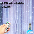 LED USB užuolaida girlianda 3x3 m, šaltai balta, šviesiai apšviečia erdvę, padeda sukurti jaukią atmosferą.