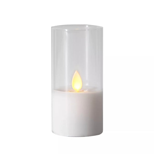 LED žvakė su tikro stiklo gaubtu, 10 cm
