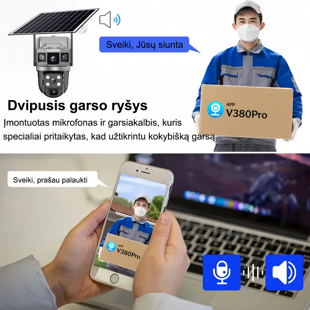 Belaidė 4G kamera su signalizacija, matomas įrenginys su kamera ir signalizacijos funkcija, skirta stebėjimui ir apsaugai