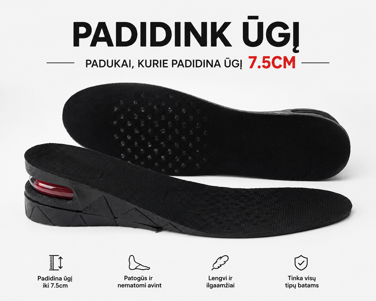 Ūgį didinantys padukai, 7.5 cm, balti, patogūs, išskirtinis dizainas, skirti padidinti ūgį ir komfortą.